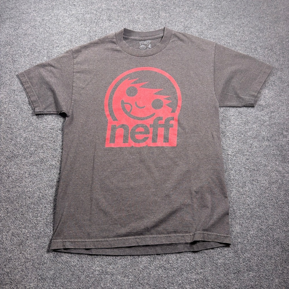 Neff Smiley T-Shirt Men Large Gray Graphic Logo Skater Tee Made in USA
